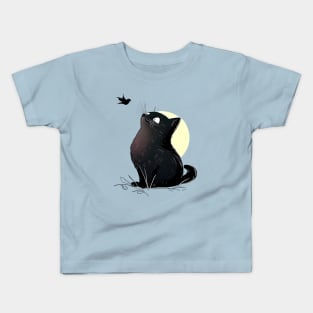 Black Cat With a Bird Kids T-Shirt